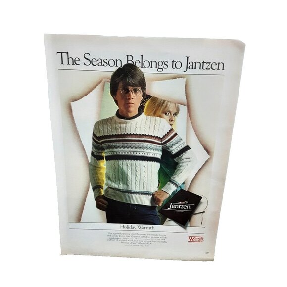 1981 Jantzen Sweater Ad Wintuk Yarn Winter Fashion Holiday Print Vintage - Picture 1 of 1